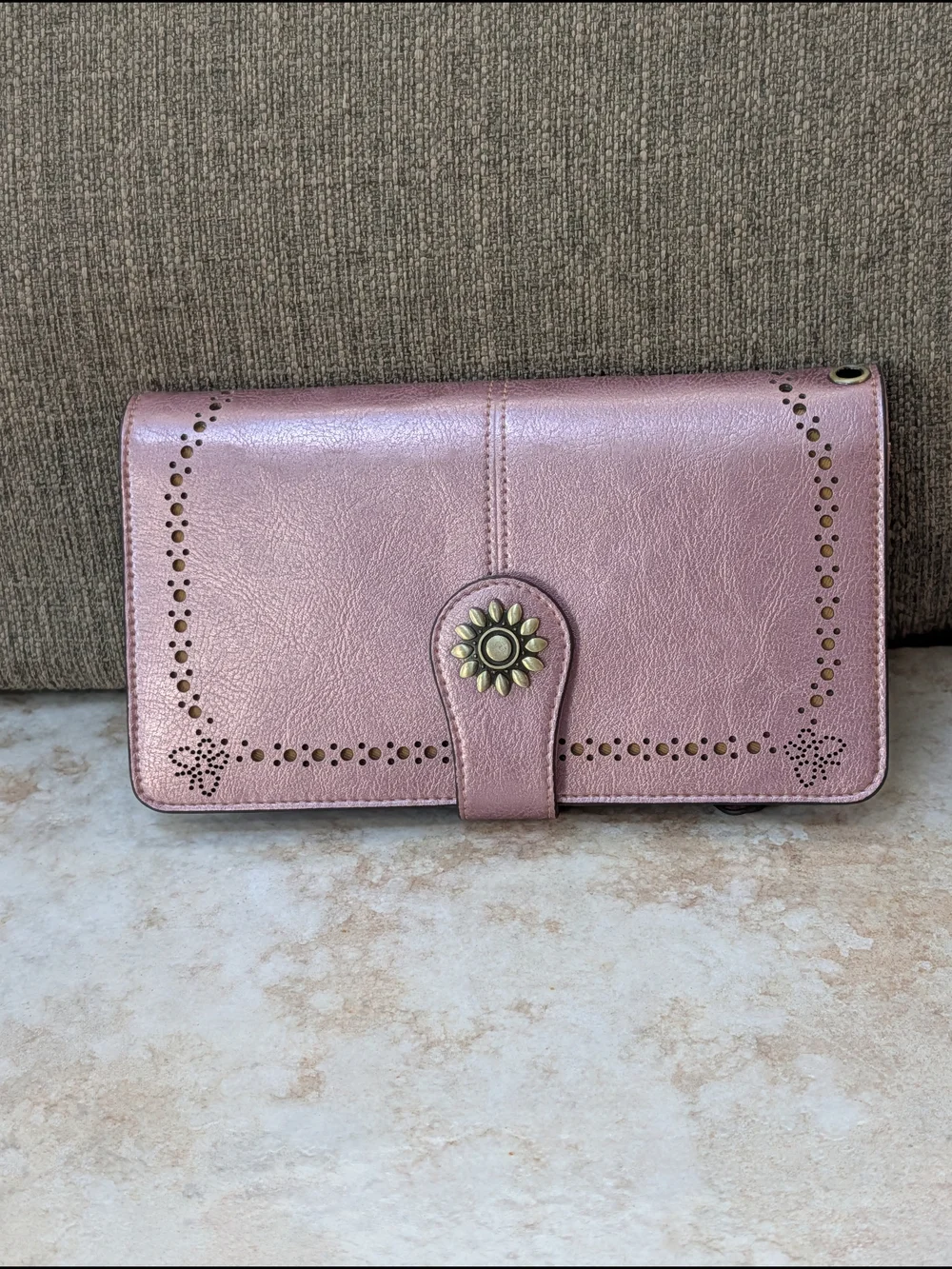 Lavemi Floral Accent RFID Wallet Clutch in Rose Metallic NWOT